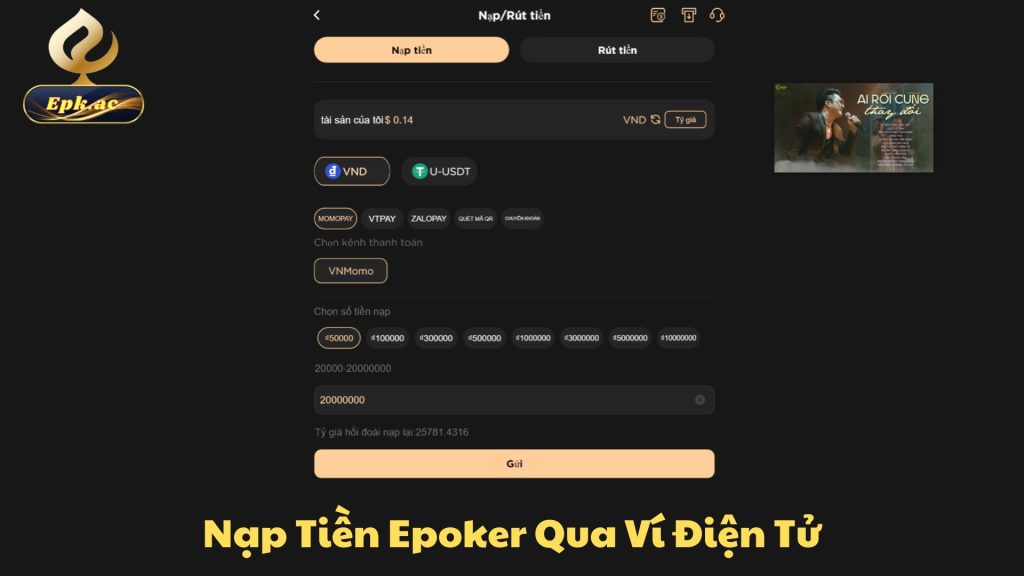 Nạp tiền Epoker qua ví điện tử